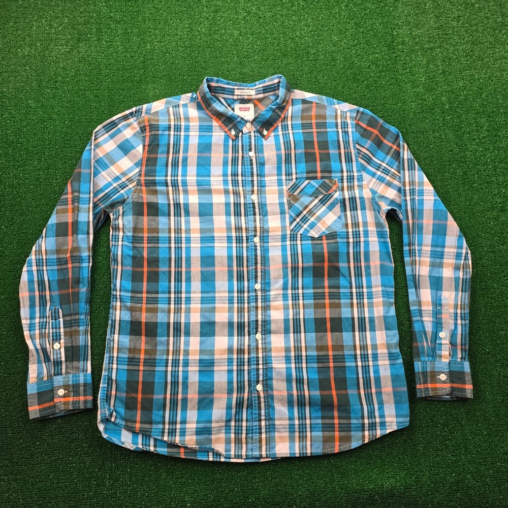 Levi's Shirt‎ Mens XL Blue Plaid Button Down Long Sleeve Outdoors Casual